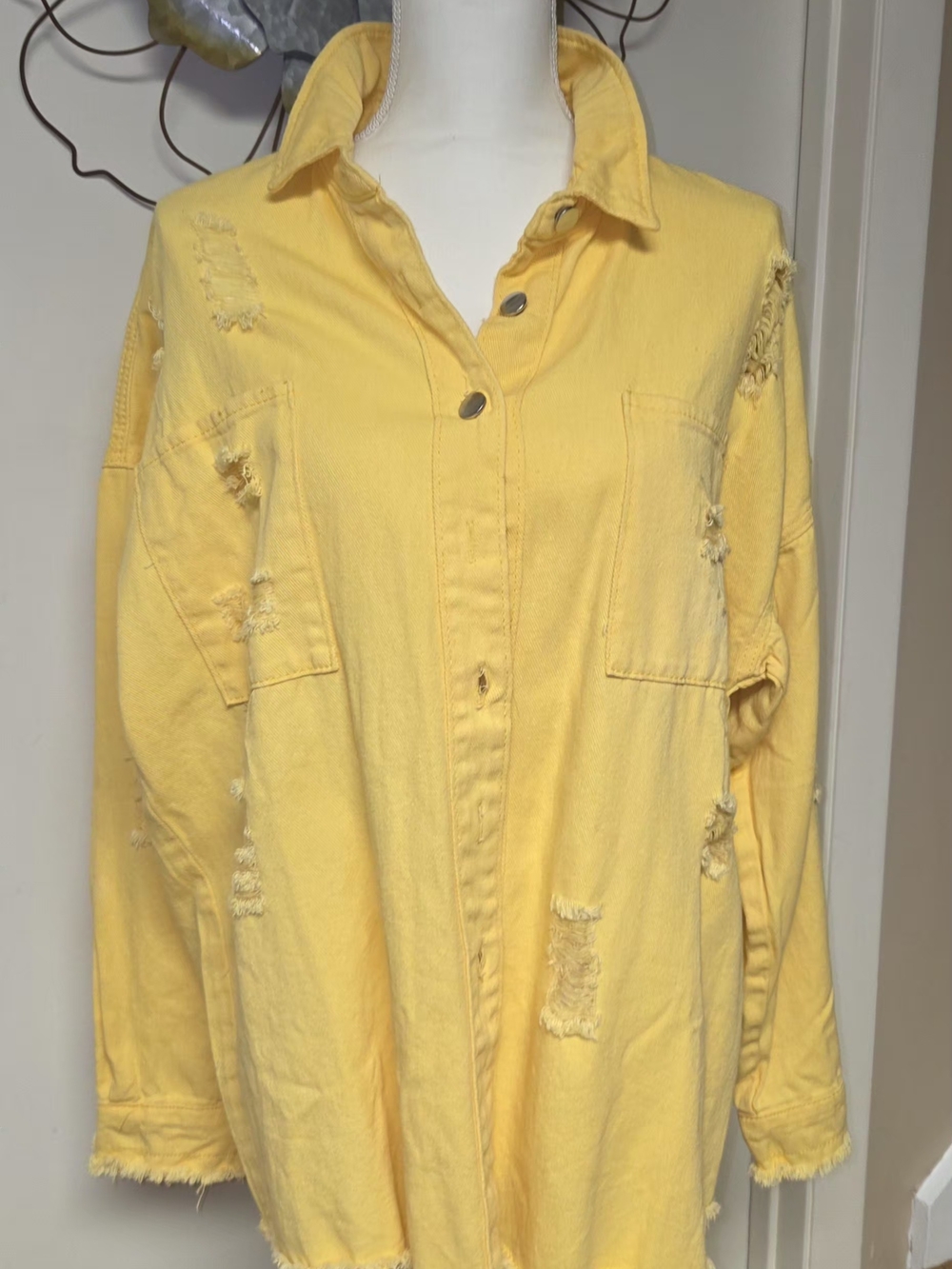 Yellow Distressed Button-Front Men's Shirt